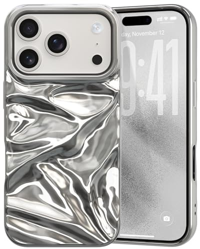 ZCDAYE Case for iPhone 17 Pro Max Glossy Water Ripple Phone Case, TPU Solid Colour Soft Shell Trendy Phone Case Slim Fit Women Protective Case for iPhone 17 Pro Max (6.9 inch),Silver