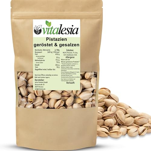 Vitalesia Pistazien 2500g | geröstet & gesalzen | Kalifornische Pistazienkerne mit Schale | Frischebeutel wiederverschließbar | ohne Zusätze | Premium-Qualität | vegan