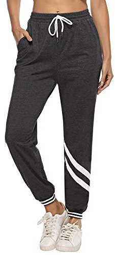iClosam Pantaloni Tuta Donna in Cotone Pantaloni Sportivi Donna Vita Alta Pantaloni Jogger con Tasche e Coulisse Regolabile per Allenamento Jogging Fitness Grigio Scuro XL