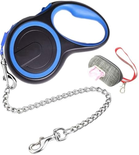 Etechydra Guinzaglio retrattile per cani da 5 m, a prova di masticazione, con catena anti-morso, per cani di taglia media e grande, nastro in nylon da 5 m, resistente guinzaglio da passeggio per
