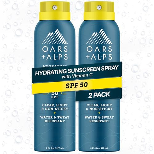 Oars + Alps SPF 50 Face & Body Broad Spectrum Sunscreen Spray | Fast-Absorbing, Lightweight, Non-Greasy, Hawaii Reef Act 104 Compliant, Water-Resistant, Octinoxate + Oxybenzone Free, 6 Oz, 2 Pack