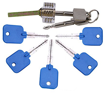 Kit de crochetage de serrure en forme de croix bleue avec serrure d'entraînement transparente, clé maître pour crochetage de serrure de porte