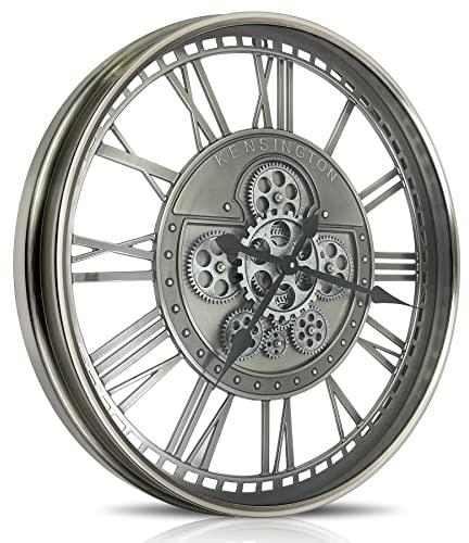 DORBOKER Real Moving Gears Wall Clock Large Modern Metal Clocks for Living Room Decor, Industrial Steampunk Unique Vintage Rustic Decorative Clock for Home Farmhouse Office,70cm,Gunmetal Roman