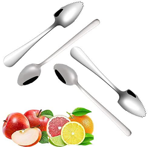 PXRLMYF Set di 4 Cucchiai di Pompelmo,Cucchiaio da Pompelmo in Acciaio Inossidabile,Cucchiaio da Dessert con Bordo Seghettato per Agrumi Frutta Kiwi