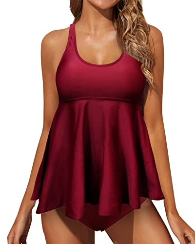 JFAN Tankini Donna Mare Costume Donna Due Pezzi Gonna Tankini e Slip da Bagno Donna Bikini Controllo Pancia