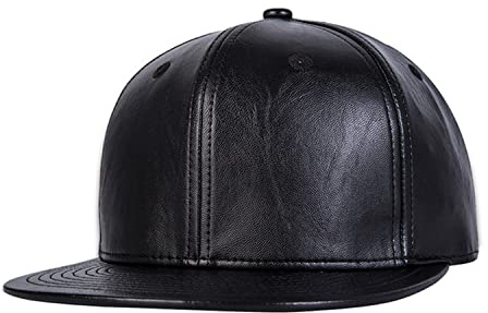 FREEBIRD99 Faux Leather Flat Bill Brim Hip Hop Baseball Cap Ajustable Snapback Hat (US, Numeric, 7, 7 1/2, Black)
