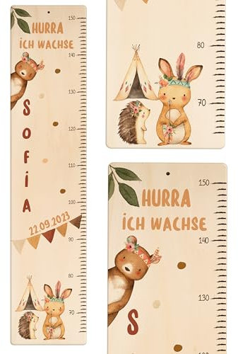 KIDSMOOD - Messlatte Kinder Holz personalisiert Mit Namen für Baby- & Kleinkinderzimmer - Messlatte als Kinderzimmer Wand-Dekoration & Weihnachtsgeschenke Kinder & Babys zum Geburt - Skala 70-140cm
