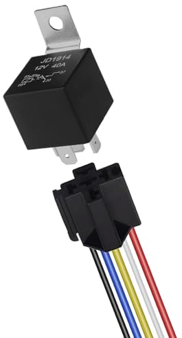 QitinDasen 5-Stifts Bilrelä, 12V 40A SPDT Automotive Relay med Seleuttag och 14/16 AWG Förkopplad, för Bil Lastbil Båt (Svart)