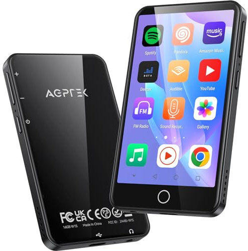 80Go Lecteur MP4 Bluetooth WiFi, AGPTEK 3,5 Écran Tactile MP3 Android 8.1 avec Spotify, Deezer, Audible, Amazon Music, 2+16Go Lecteur Musique HiFi avec Haut-Parleur/Radio FM, Externe Jusqu'à 128Go