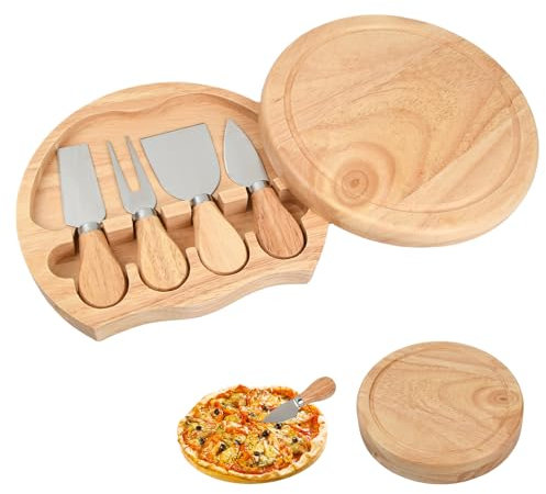Vesaneae Set di 4 Coltelli da Formaggio in Acciaio Inox, Tagliere per Formaggi in Legno, Coltelli per Formaggio, Spatola da Formaggio, Taglio del Formaggio, Ideale per Regalo, Amici, Famiglia
