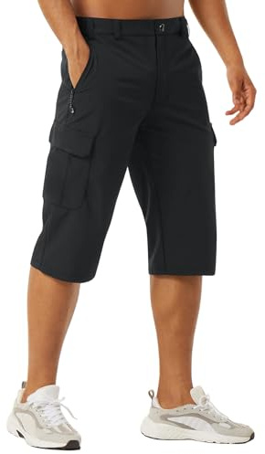 EKLENTSON Mens Shorts Quick Dry 3 4 Length Cargo Shorts with Zip Pockets