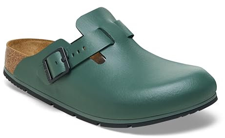 BIRKENSTOCK Boston Pro Leder Clogs - Hochwertige zertifizierte Berufsschuhe für Medizin, Gastronomie und Service, Farbe: Thyme, Gr: 42