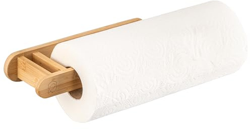 eluno Wand-Küchenrollenhalter aus Bambus im natürlichen Design, Wandrollenhalter für mehr Platz auf der Arbeitsfläche, Halter für Küchenpapier, Papierhandtücher, zum Kleben oder zum Bohren