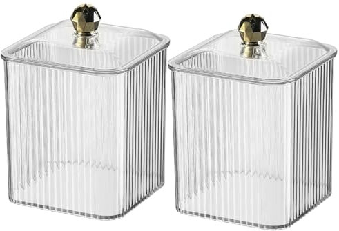 Veki Wattestäbchen Behälter mit Deckel, Transparente Wattepads Aufbewahrung, Wattestäbchen Halter für Badezimmer, Kosmetik Organizer für Wattebausch, Zahnseide, Make-up-Schwämme (Transparent, 2 Stück)