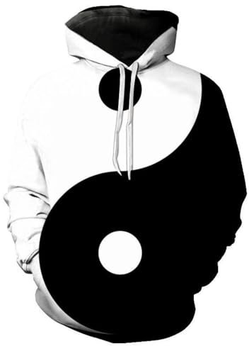 SANBEC Felpa con Cappuccio Yin Yang Tai Chi in Bianco e Nero Felpa Autunnale Stampata in 3D Giacca Harajuku per Ragazzi e Ragazze Abbigliamento Ampio e Confortevole