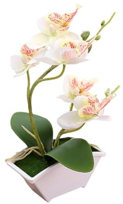 Générique Orchidée Artificielle Jaune à Deux Branches en Pot en Silicone Phalaenopsis en Pot de Fleurs en Forme de Papillon Blanc Hauteur 22 cm (Blanc)