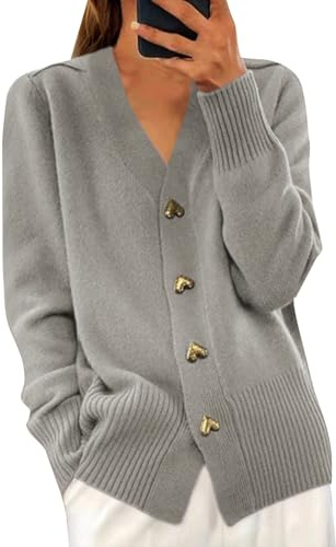 Cardigan à manches longues ouvert sur le devant pour femme Col en V Vêtement Boutonné Léger en Tricot Solide et élégant Pull Gilet