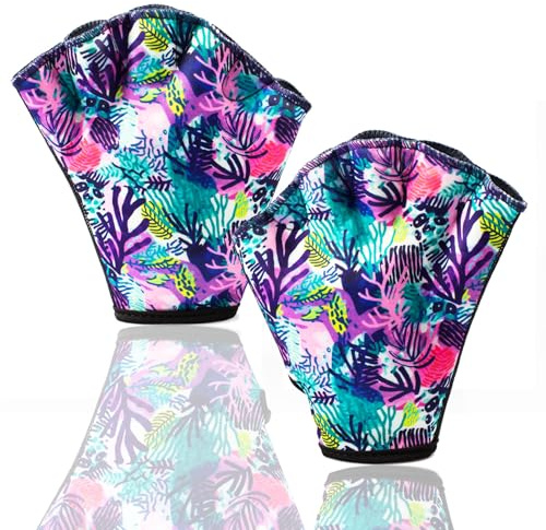 Colorful Swimming Gloves Women Water Aerobics Glove Water Aerobics Equipment for Men Women,Webbed Gloves Aquatic Fitness Water Resistance Diving Gloves Unisex Poll Training Exercise (Coral, L)