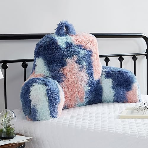 Hobed Life Faux Fur Reading Pillows, Big Cushion Size 30”x17”x17” with Premium Stuffing, Adults, Students & Kids Backrest Pillow, Bed Rest Pillow, Cuddle Cushion, Unique Colorful Design, Awesome Gift