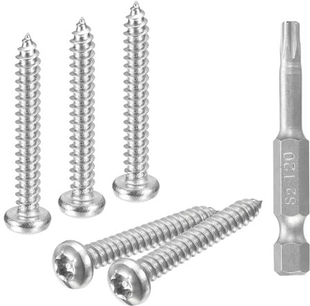 QUARKZMAN #8 x 1-1/4 Tornillos de Seguridad Torx, 30pcs Cabeza de Botón Autoperforantes Resistentes A La Manipulación, Acero Inoxidable 304 Antirrobo con Punta T20