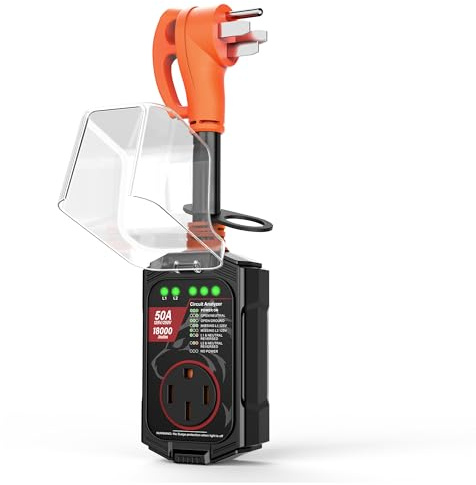 Vehiker Protector de sobretensiones de 50 amperios, protección contra sobretensiones IP68 RV, 18000 julios, enchufe adaptador de RV certificado de seguridad, analizador de circuito RV para