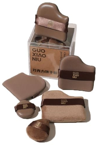 Guoxiaoniu Makeup Puff, 1 Box of 6 Pcs Guoxiaoniu Chocolate Color Quick Makeup Foundation Puff Set, Foundation Sponge Puffs Mini Powder Puffs Collection (6Pcs)