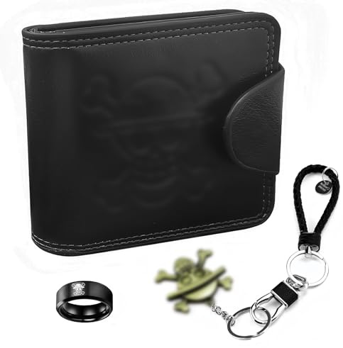 SPTwj Porte Monnaie en Cuir Portefeuille Anime avec Porte Clé et Anneau Caricature Cosplay Porte Carte Crédit Pliable avec Compartiments Cadeau pour Fan D'anime pour Ado Garcon Homme - Noir