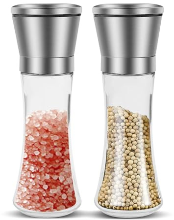 Set Macina Sale E Pepe, Set Macina Pepe Ricaricabile Da 2 Pezzi, Acciaio Inox Spazzolato, Finezza Di Macinazione Regolabile, Adatta A Macinapepe, Sale O Spezie (Lunghezza)