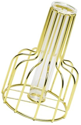 CONGARTENO Jarrón Decorativo de Metal Dorado Pequeño Soporte Rejilla Hierro, Recipiente de Vidrio para Hidroponía Doble Tubo, Adorno para Plantas Hidropónicas en Hogar y Oficina