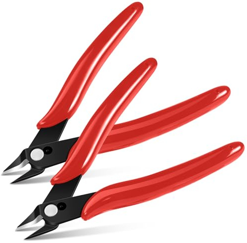 Ainiv 2PCS Micro Wire Cutter, Side Cutting Pliers Flush Cutters - Red | Precision Diagonal Cutting Pliers in CRV Steel, Wire Snips for Electrical, Homes, Craft, Jewellery, 3D Print Models