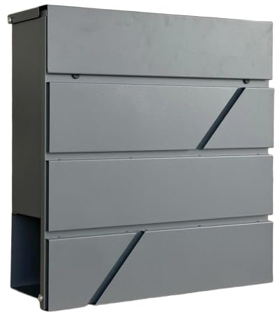 Boîte aux Lettres Relaxdays, bac à journaux, 37×37×11 cm (H×L×P), DIN C4, étanche, 4 clés, Anthracite