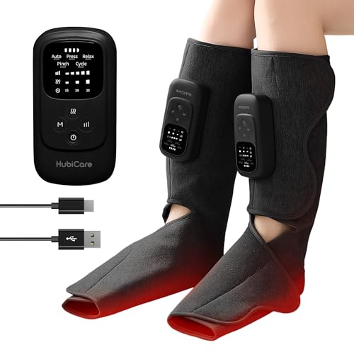 HuBDIC HubiCare Cordless Calf and Feet Massager with Heat and Air Compression for Circulation and Pain Relief, 5 Modes with 5 Intensities, Reduce Swelling, Muscles Relaxation Device (Black)