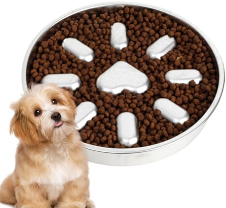 Mangeoire lente pour petit chien – Bol d'alimentation en acier de 23 x 21 x 3 cm, assiette de nourriture anti-avalement pour animaux de compagnie, plat interactif antidérapant durable, aide à l'alimen