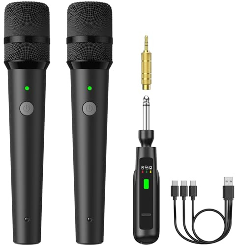 TONOR Microfonos Dinámicos Inalámbricos Recargables, Sistema Dual de Micrófonos de Mano con Receptor para Karaoke, Canto, Fiestas en Casa, Cumpleaños, Discursos, 30H de Autonomía, 2.4GHz, TW220