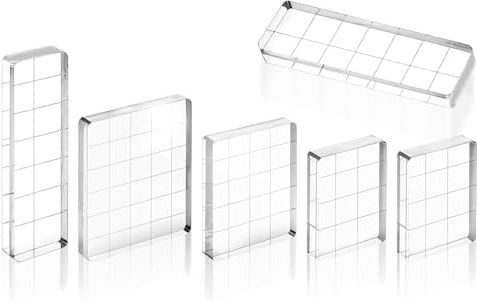 6 stycken akrylstämpelblocksset, akrylblock för silikonstämplar, transparent akrylblockstämplar med gallerlinjer, akrylstansblock för scrapbooking, korttillverkning, hantverk tillverkning