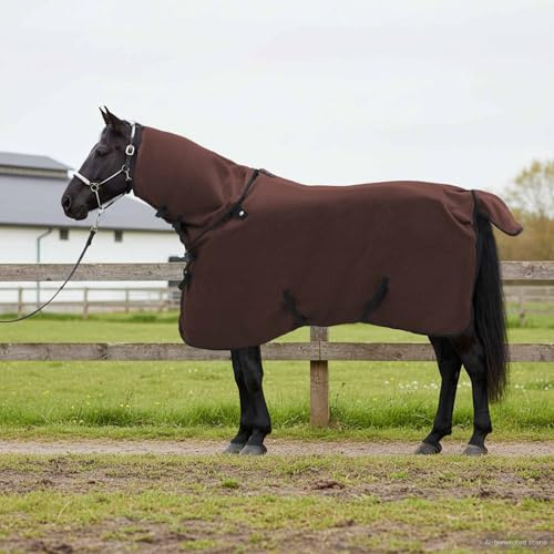 QUAHEAS Coperta per cavallo, completamente marrone scuro, 85 cm, in poliestere, impermeabile e traspirante, per stalla, pascolo, paddock, con collo rimovibile e bavaglino regolabile per una protezione