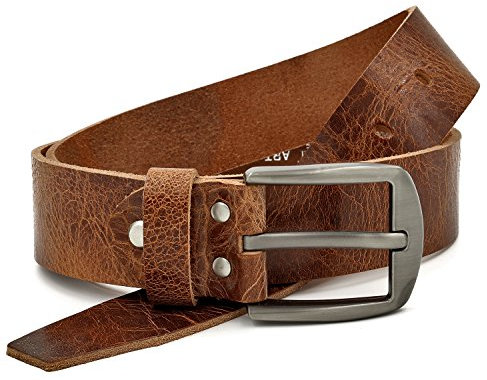 Fa.Volmer ® bälte herr läderbälte av buffelläder för män jeans kostym äkta läder brun 38 mm bred kan förkortas #GBr00020, Brun rustik, Midja 135 cm=Total längd 150 cm