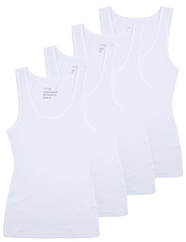 Comfneat Women's 4-Pack Slim-Fit Basic Tanks Cotton Casual Comfy Top Underwear (L, White 4-Pack)