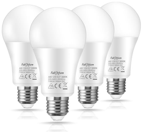 Fulighture E27 LED Lampe, 4 Stück Glühbirnen, Leuchtmittel E27 12W (Ersetzt 100W), 1100 Lumen, LED Birne E27 3000K Warmweiß, 240 Grad Abstrahlwinkel, Nicht Dimmbar, Flimmerfreies
