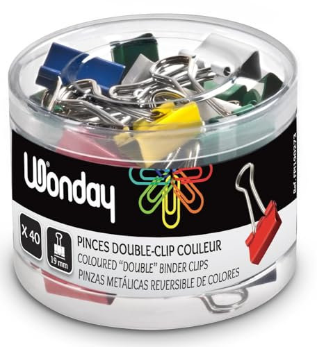 WONDAY - Boite de 40 Pinces Double-Clip 19 mm Couleurs assorties