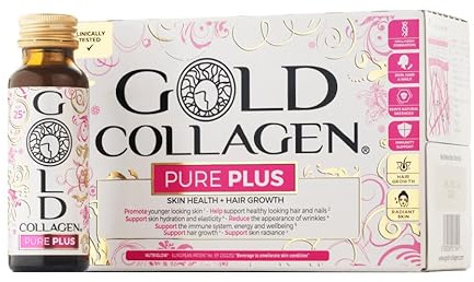 GOLD COLLAGEN New Pure Plus - Collagen Supplements for Women & Men, Biotin Hair Growth, Skin, Nail, Hormonal Balance, Immune System Booster 8g Marine Collagen Vitamin C Hyaluronic Acid, 1 Pack 10x50ml