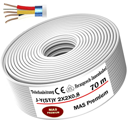MAS Premium från 5 till 250 m telekommunikationskabel J-Y (ST) Y 2 x 2 x 0,8 telefonkabel ringkabel fjärrkabel (70 m)
