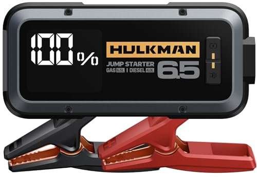 HULKMAN Alpha65 Arrancador de Coches 12000mAh 1200A Arrancador de Baterías de Coche (para 6,5L de Gasolina o 4,0L de Diésel) con Linterna LED, Booster de Batería Portátil Impermeable 65W Carga Rápida