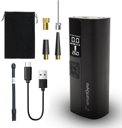 smartGyro Mini Compresor de Aire - Batería Incorporada, Automático, 4 Modos de Inflado (Coche, Moto, Bicicletas, Patinetes y Balones), Display LED, hasta 50 PSI