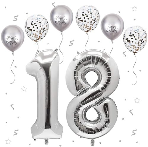 Ballon géant argenté en forme de chiffre Taille XXL 101 cm Décoration d'anniversaire gonflable à l'hélium (numéro 18/81)
