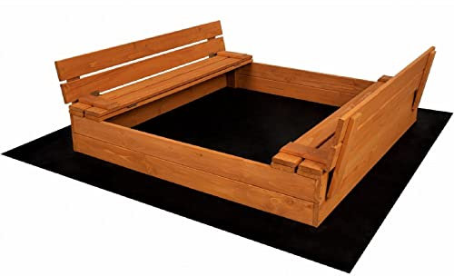 QLS Bac à sable avec couvercle en teck - Banc de jardin - 120 x 120 cm