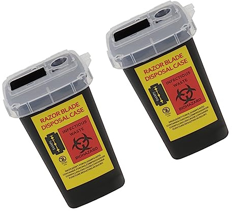 Beatifufu 2 cajas de almacenamiento portátiles para cuchillas de afeitar, contenedor de residuos negro para una eliminación segura de recambios de cuchillas de afeitado, ideal para barberos y uso