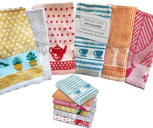 KRAPPS - Paños de Cocina 100% Algodon Fabricado en Portugal - Trapos Cocina Algodon, Paños Cocina Algodon Rizo, Trapos de Cocina, Toallas Cocina
