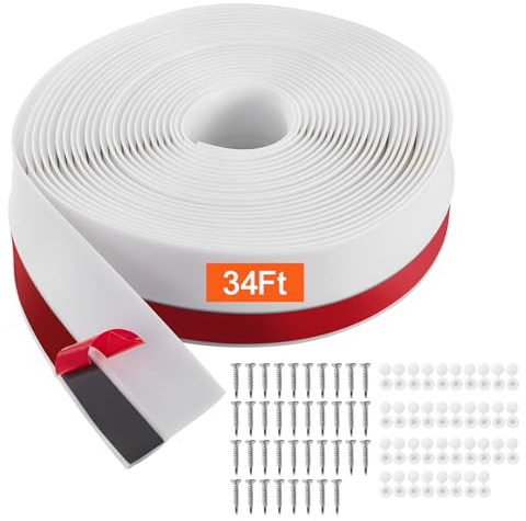 VEVOR Joint de porte de garage, 10 m, joint d'étanchéité supérieur et latéral pour porte de garage, bande de moulage universelle, résistants aux intempéries en TPE avec support adhésif et vis, blanc