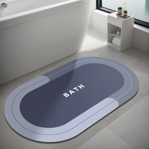 Dolic Badematte, Gummi-Badezimmermatte, super wasserabsorbierende Teppiche, rutschfest, schnelltrocknend, dünner Badezimmerteppich für Badezimmerboden, Badewanne & Küche (Blue 40 x 60 cm)